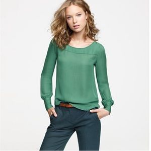 J. Crew Green Silk Talia Blouse Size 2 FLAWED